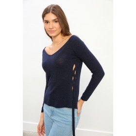  KEVIN Çapraz Bağlamalı İndigo  Triko Kazak 